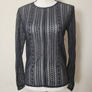 NWT Lou & Grey Loft S Form Top Long Sleeve Scoop Neck Pullover Black Lace